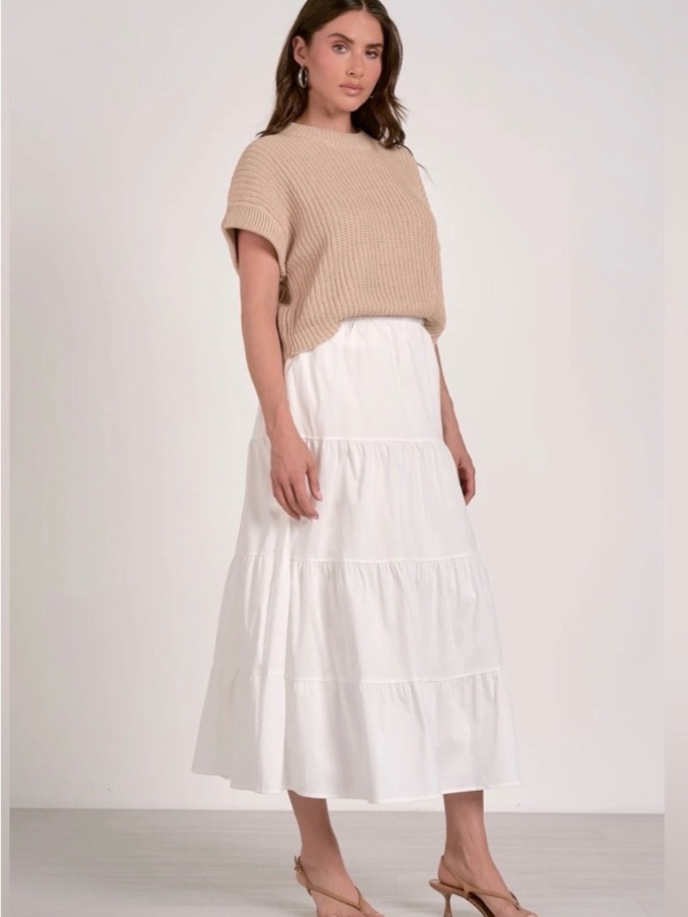Elan White Tiered Maxi Dress